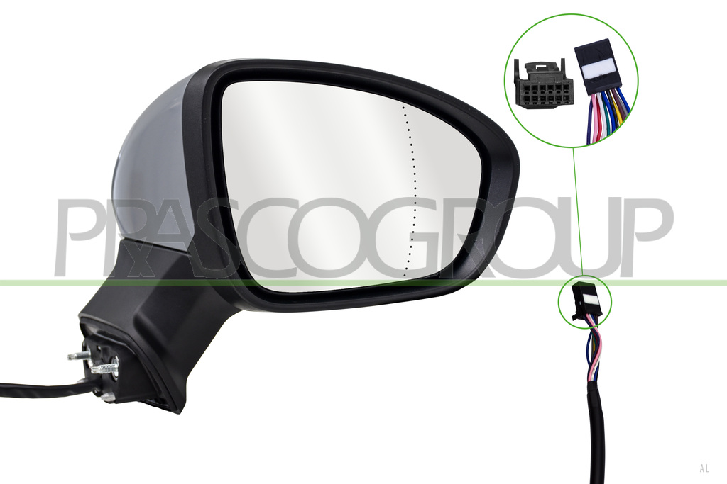 SPIEGEL RECHTS-ELEKTRISCH-GRUNDIERT-HEIZBAR-ABKLAPPBAR-MIT BLINKER-MIT SENSOR-ASPHAERISCH-11 PINS