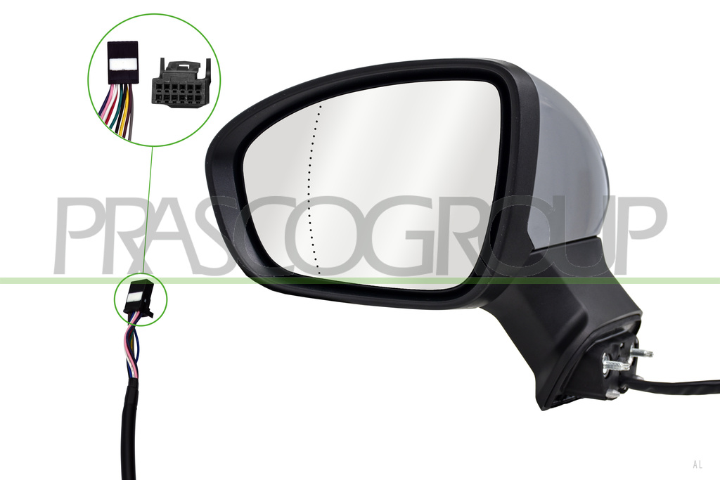 DOOR MIRROR LEFT-ELECTRIC-PRIMED-HEATED-FOLDABLE-WITH LAMP-ASPHERICAL-9 PINS