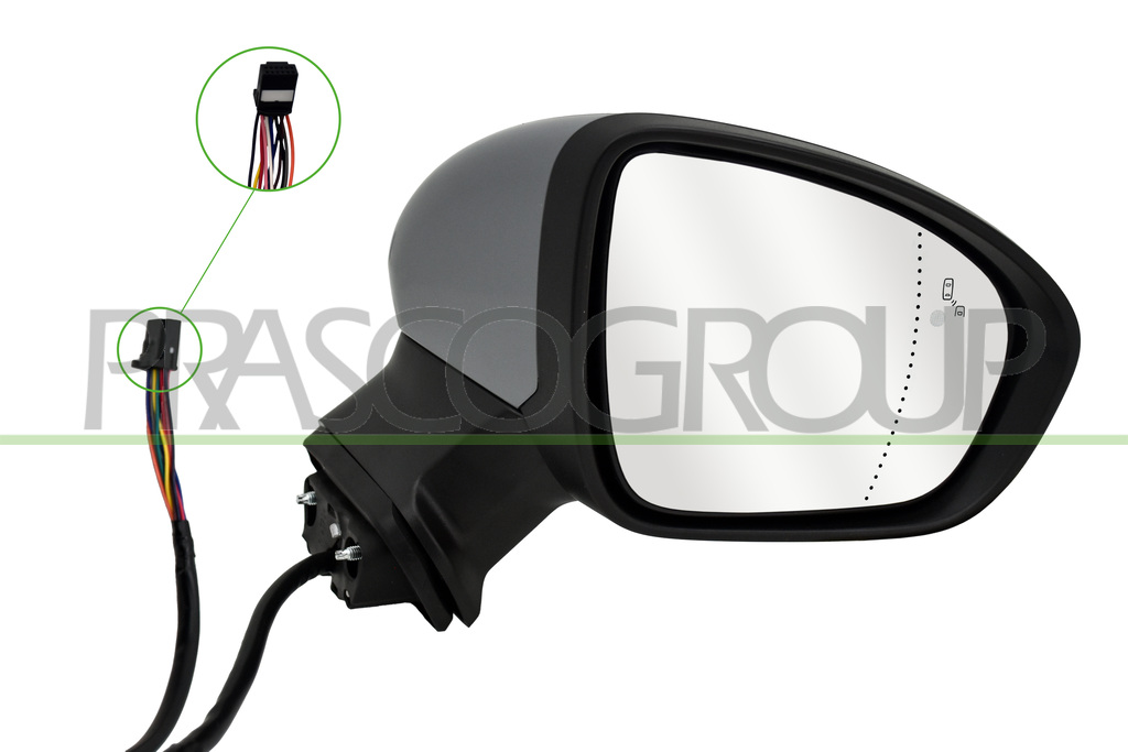 DOOR MIRROR RIGHT-ELECTRIC-HEATED-PRIMED-FOLDABLE-WITH SENSOR-WITH LAMP-WITH BLIS-ASPHERICAL-12 PINS