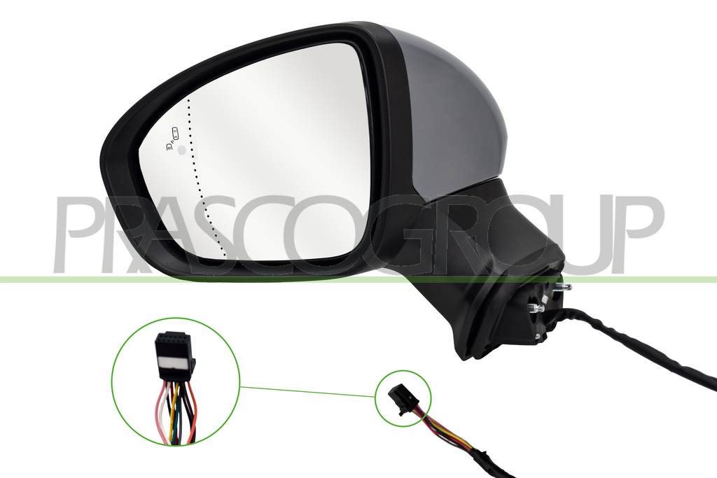 DOOR MIRROR LEFT-ELECTRIC-PRIMED-HEATED-FOLDABLE-WITH LAMP-WITH BLIS-ASPHERICAL-10 PINS