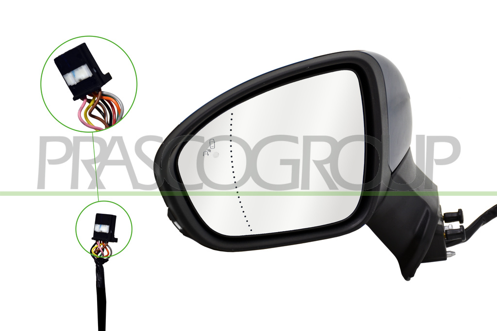 DOOR MIRROR LEFT-ELECTRIC-PRIMED-HEATED-FOLDABLE-WITH LAMP-WITH BLIS-ASPHERICAL-10 PINS