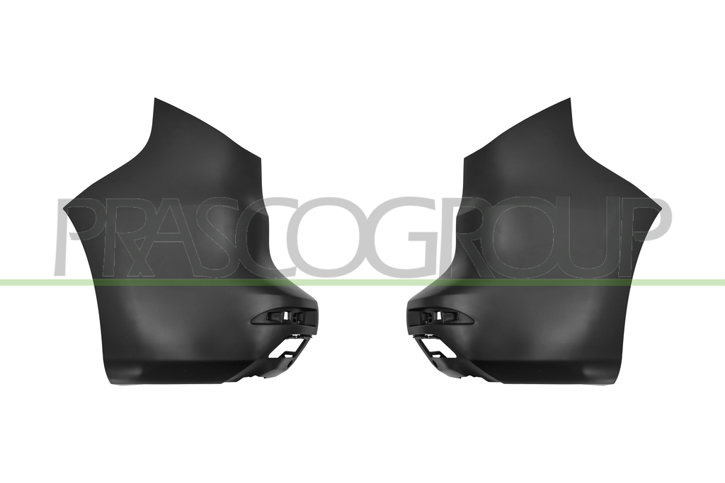 SET OF REAR BUMPER END CUP-(RIGHT+LEFT)-BLACK-SMOOTH FINISH TOBE PRIMED-(2 PIECES)