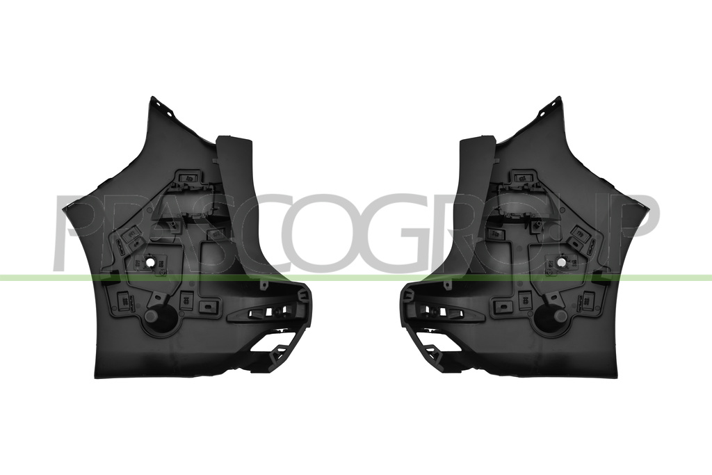 SET OF REAR BUMPER END CUP-(RIGHT+LEFT)-BLACK-SMOOTH TO BE PRIMED-WITH PDC HOLE-(2 PIECES)