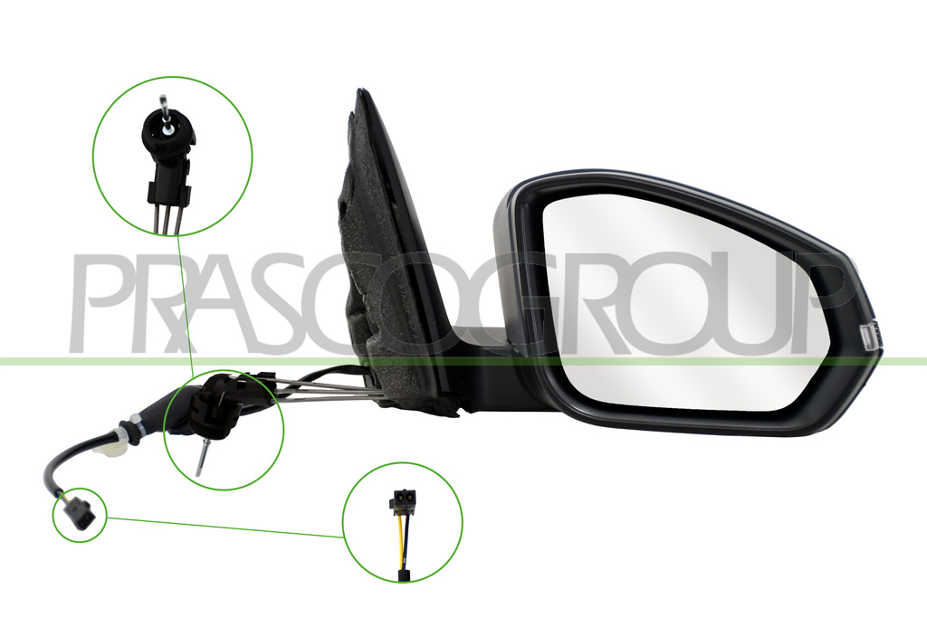 DOOR MIRROR RIGHT-WITH CABLE-PRIMED-WITH LAMP-CONVEX-2 PINS