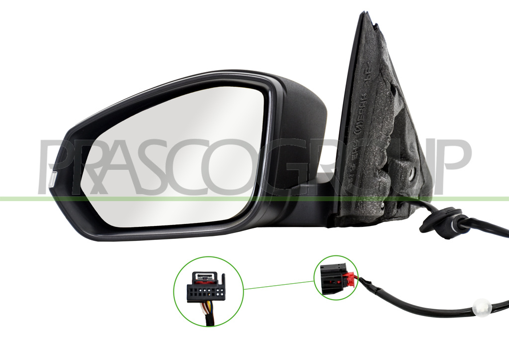 DOOR MIRROR LEFT-ELECTRIC-BLACK-HEATED-WITH LAMP-CONVEX-6 PINS