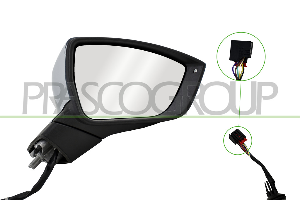 DOOR MIRROR RIGHT-ELECTRIC-PRIMED-HEATED-WITH LAMP-CONVEX-6 PINS