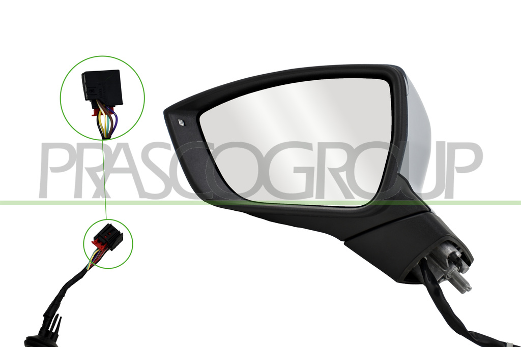 SPIEGEL LINKS-ELEKTRISCH-GRUNDIERT-HEIZBAR-MIT BLINKER-KONVEX-6 PINS