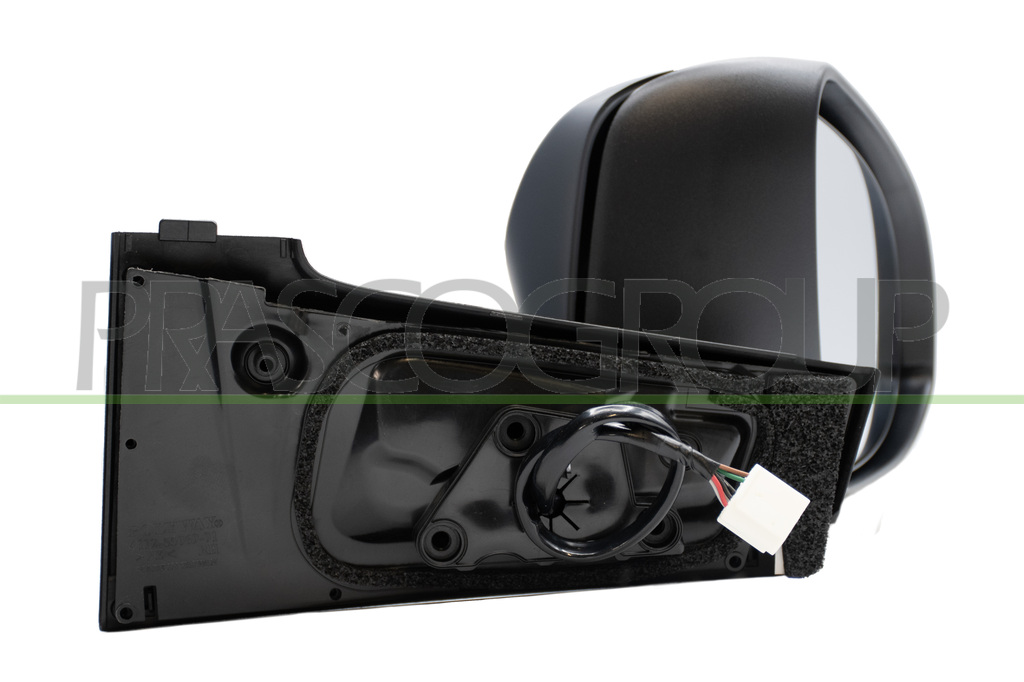 DOOR MIRROR RIGHT-ELECTRIC-HEATED-PRIMED-WITH-GLOSSY BLACK-MOLDING-WITH LAMP-CONVEX/CHROME-7 PINS