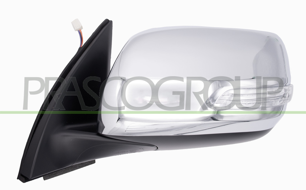 DOOR MIRROR LEFT-ELECTRIC-BLACK-FOLDABLE-WITH LAMP-CONVEX-CHROME-WITH CHROME COVER