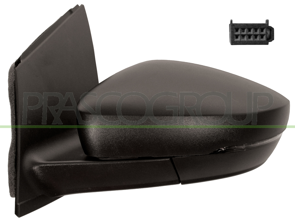SPIEGEL LINKS-MIT KABELN-SCHWARZ-MIT BLINKER-ASPHAERISCH-RECHTECKIGER STECKER-2 PINS MOD. 12/09 >
