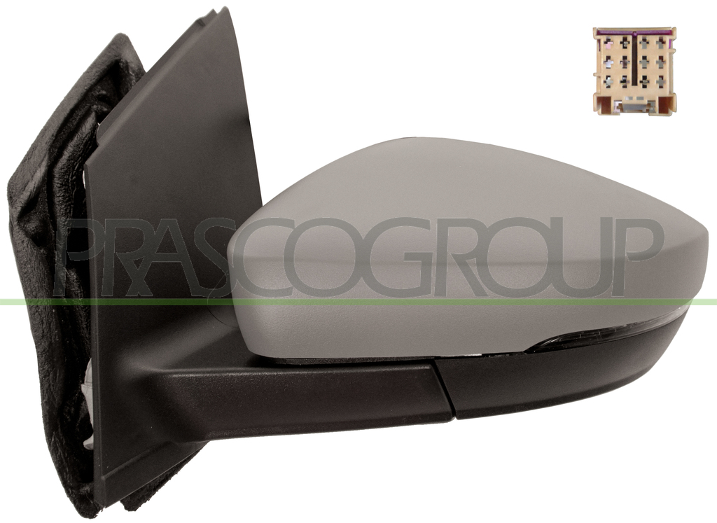 RETROVISEUR GAUCHE-A CABLE-AVEC APPRET-AVEC FEU-ASPHERIQUE-CHROME'-CONNECTEUR CARRE'-2 BROCHES MOD. > 11/09