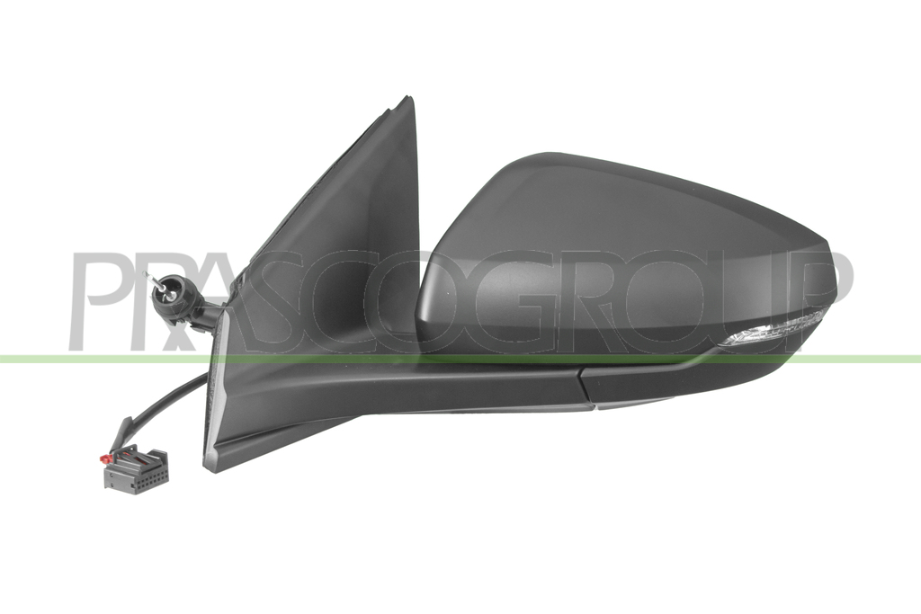 DOOR MIRROR LEFT-CABLE-BLACK-WITH LAMP-ASPHERICAL-2 PINS