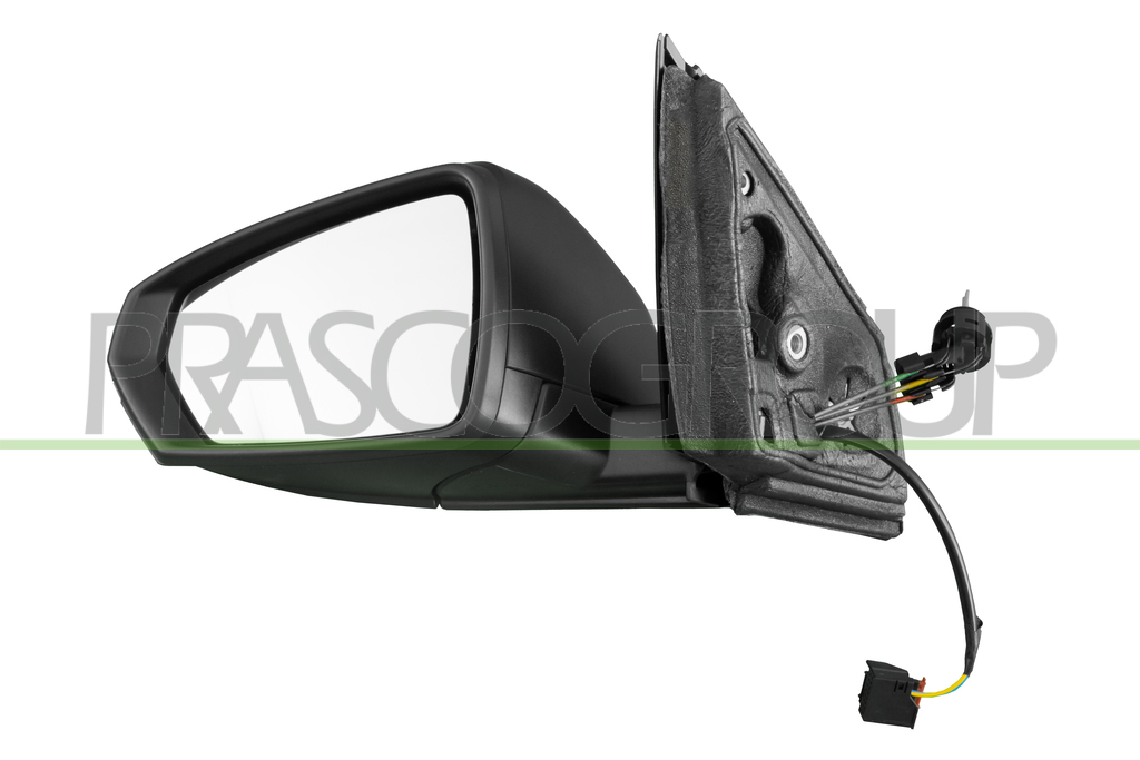 DOOR MIRROR LEFT-CABLE-BLACK-WITH LAMP-ASPHERICAL-2 PINS