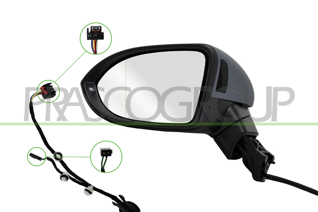 DOOR MIRROR LEFT-ELECTRIC-HEATED-PRIMED-WITH LAMP-WITH BLIS-ASPHERICAL-8 PINS