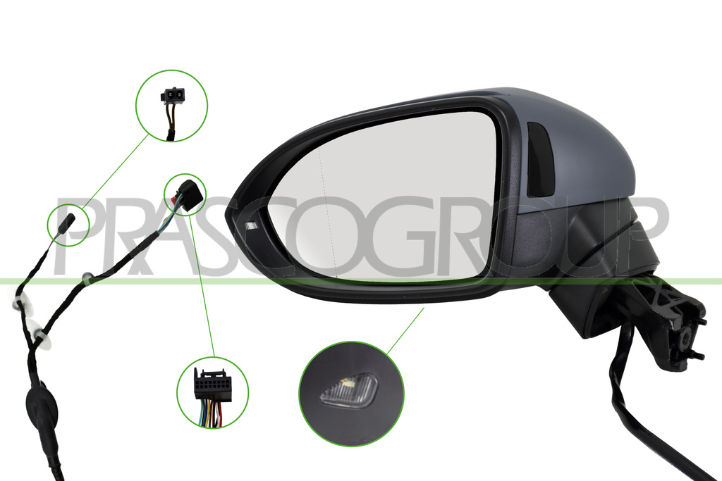DOOR MIRROR LEFT-ELECTRIC-PRIMED-HEATED-WITH LAMP-WITH AMBIENT LIGHT-WITH BLIS-WITH PROVISION FOR AUTODIMMING-ASPHERICAL-11 PINS