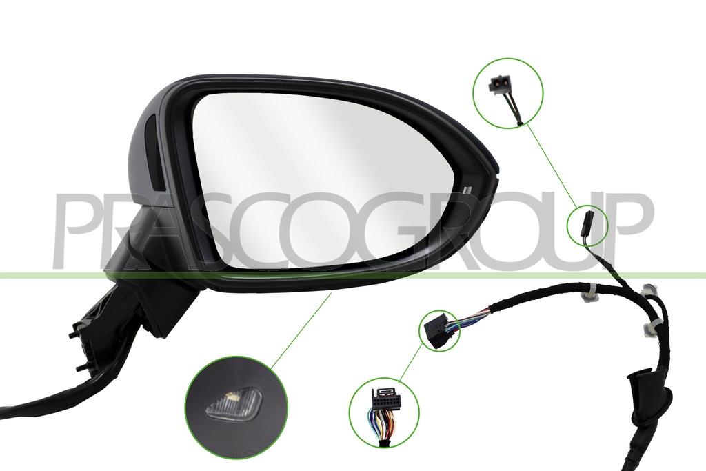 DOOR MIRROR RIGHT-ELECTRIC-HEATED-PRIMED-FOLDABLE-WITH LAMP-WITH AMBIENT LIGHT-WITH MEMORY-WITH BLIS-CONVEX-15 PINS