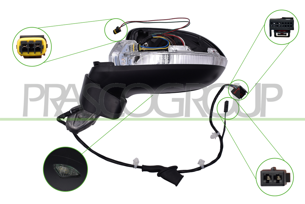 RETROVISORE SINISTRO-ELETTRICO-CON PRIMER-TERMICO-CON FANALE-CON LUCE CORTESIA-CON BLIS-ASFERICO-7 PINS
