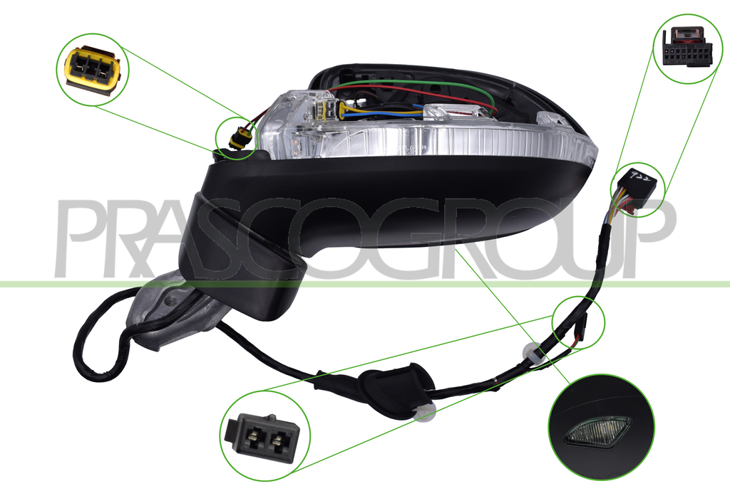 RETROVISORE SINISTRO-ELETTRICO-CON PRIMER-TERMICO-CON FANALE-CON LUCE CORTESIA-CON BLIS-CON PREDISPOSIZIONE OSCURAMENTO AUTOMATICO-ASFERICO-9 PINS