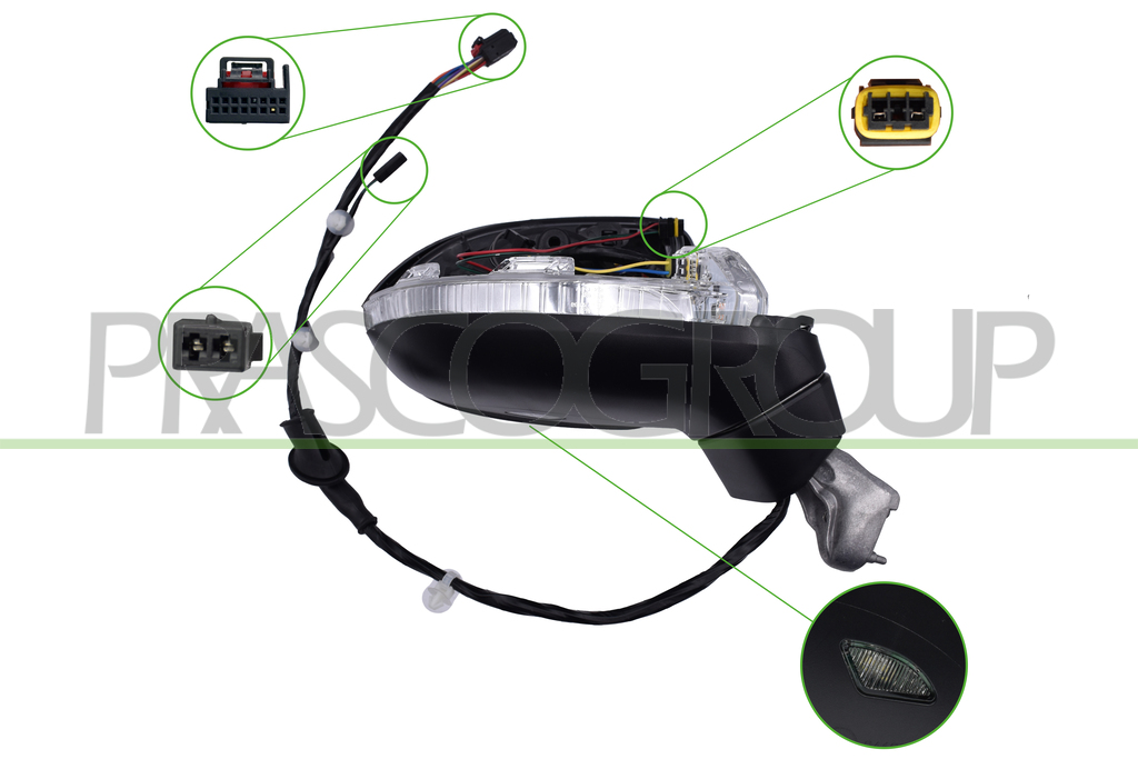 RETROVISORE DESTRO-ELETTRICO-CON PRIMER-TERMICO-CHIUDIBILE-CON FANALE-CON LUCE CORTESIA-CON MEMORIA-CON BLIS-CONVESSO-13 PINS