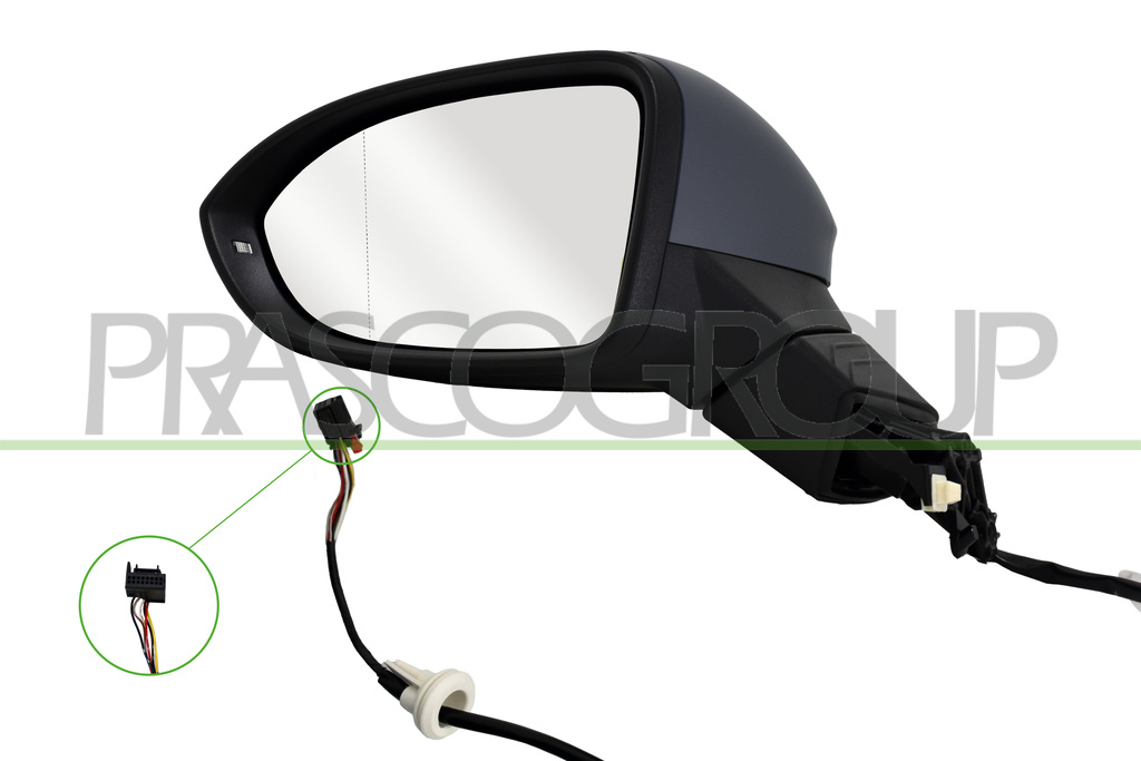 DOOR MIRROR LEFT-ELECTRIC-PRIMED-HEATED-WITH LAMP-ASPHERICAL-6 PINS