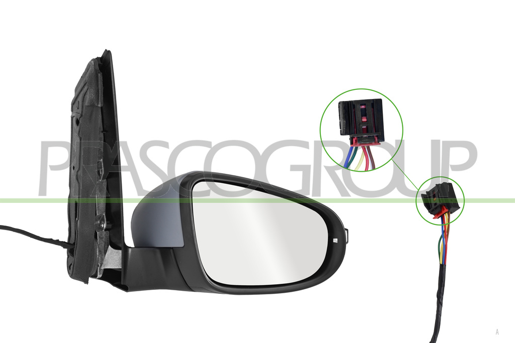 DOOR MIRROR RIGHT-ELECTRIC-PRIMED-HEATED-WITH LAMP-CONVEX-6 PINS