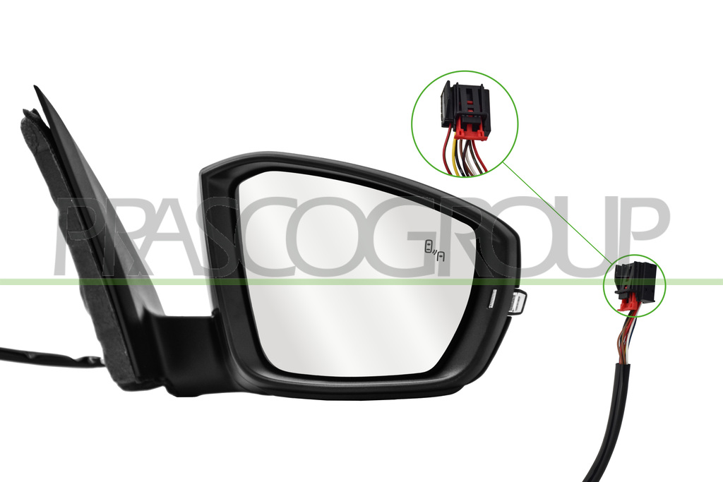 DOOR MIRROR RIGHT-ELECTRIC-HEATED-PRIMED-WITH LAMP-WITH BLIS-CONVEX-8 PINS