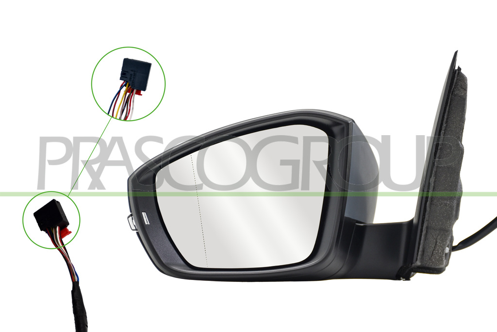 DOOR MIRROR LEFT-ELECTRIC-PRIMED-HEATED-FOLDABLE-WITH LAMP-ASPHERICAL-8 PINS