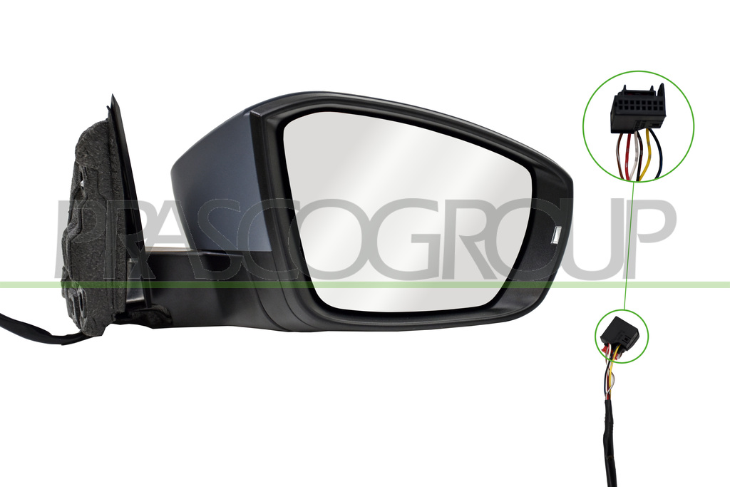 DOOR MIRROR RIGHT-ELECTRIC-PRIMED-HEATED-WITH LAMP-CONVEX-6 PINS