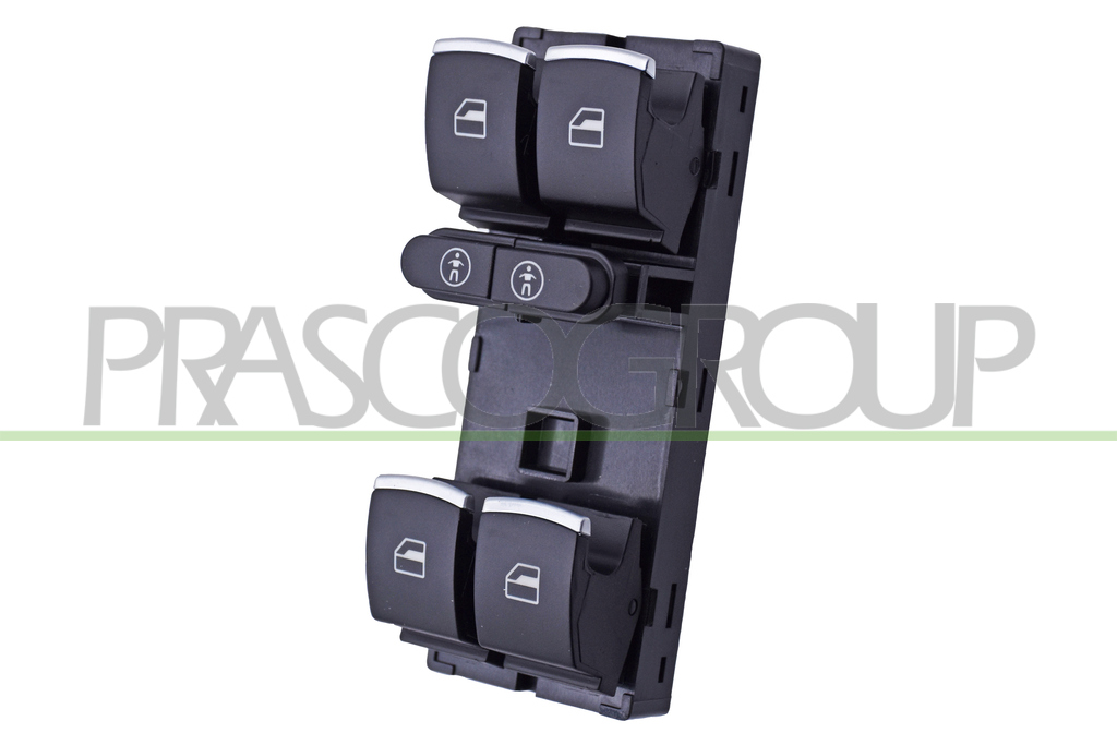 FRONT DOOR LEFT WINDOW REGULATOR PUSH-BOTTON PANEL-BLACK-WITH CHROME RIM-4 SWITCHES--10 PINS