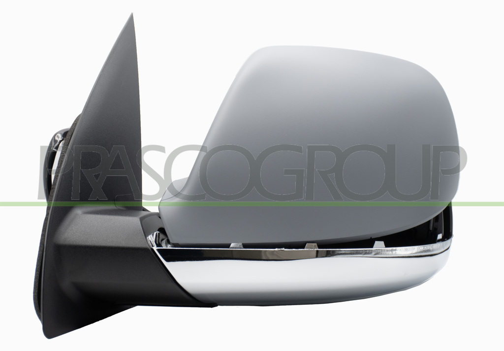DOOR MIRROR LEFT-ELECTRIC-HEATED-PRIMED-WITH CHROME COVER-ASPHERICAL-CHROME