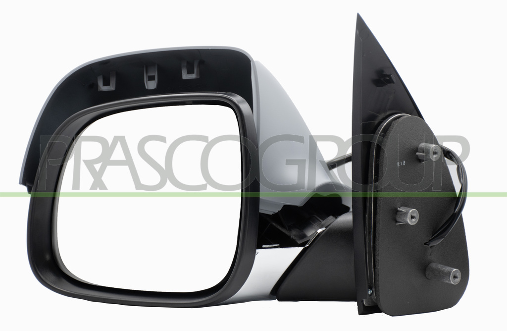 DOOR MIRROR LEFT-ELECTRIC-HEATED-PRIMED-WITH CHROME COVER-ASPHERICAL-CHROME