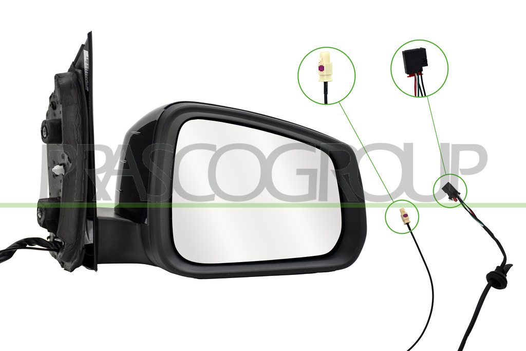 DOOR MIRROR RIGHT-ELECTRIC-PRIMED-HEATED-WITH RADIO ANTENNA-CONVEX-5 PINS