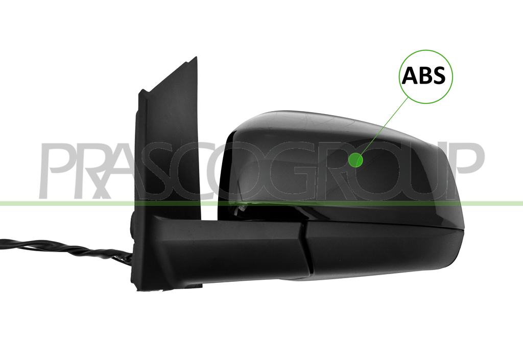 DOOR MIRROR LEFT-ELECTRIC-PRIMED-HEATED-WITH RADIO ANTENNA-CONVEX-5 PINS