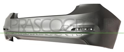 REAR BUMPER-PRIMED-WITH TOW HOOK COVER-WITH MOLDING HOLES-WITH SENSOR AND PARK ASSIST CUTTING MARKS-WITH TWIN EXHAUST ON LEFT SIDE MOD. 4 DOOR LUXURY/MODERN/SPORT LINE