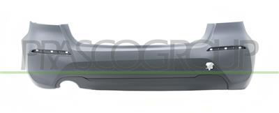 REAR BUMPER-PRIMED-WITH SENSOR AND PARK ASSIST CUTTING MARKS-WITH SINGLE EXHAUST ON LEFT SIDE