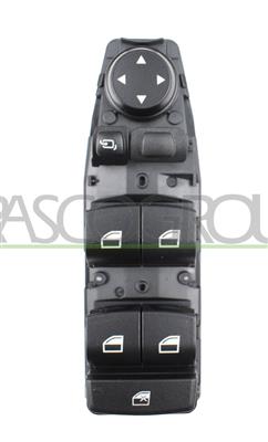 FRONT DOOR LEFT WINDOW REGULATOR PUSH-BUTTON PANEL-BLACK-4 SWITCHES-WITH FOLDABLE MIRROR FUNCTION-8 PINS