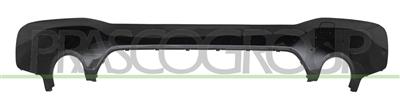 REAR BUMPER MOLDING-CENTRE-BLACK-GLOSSY-WITH TOW HOOK COVER-WITH PDC CUTTING MARKS-WITH SINGLE EXHAUST HOLE ON RIGHT AND LEFT SIDE