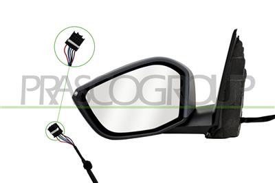 DOOR MIRROR LEFT-ELECTRIC-PRIMED-HEATED-WITH LAMP-CONVEX-6 PINS