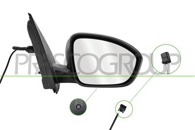 DOOR MIRROR RIGHT-WITH CABLE-PRIMED-WITH SENSOR-CONVEX-2 PINS