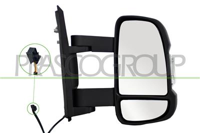 DOOR MIRROR RIGHT-MANUAL-BLACK-WITH CLEAR LAMP-CONVEX-MEDIUM ARM-2 PINS