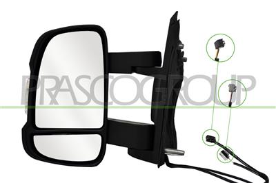 DOOR MIRROR LEFT-MANUAL-BLACK-WITH CLEAR LAMP-WITH SENSOR-CONVEX-MEDIUM ARM-4 PINS