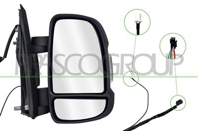 RETROVISORE DESTRO-ELETTRICO-NERO-TERMICO-CON FANALE-CON ANTENNA RADIO-LAMPADINA 5W-BRACCIO CORTO-CONVESSO-9 PINS
