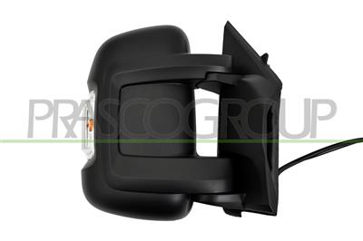 DOOR MIRROR RIGHT-ELECTRIC-BLACK-HEATED-WITH LAMP-WITH RADIO ANTENNA-BULB 16W-SHORT ARM-CONVEX-9 PINS