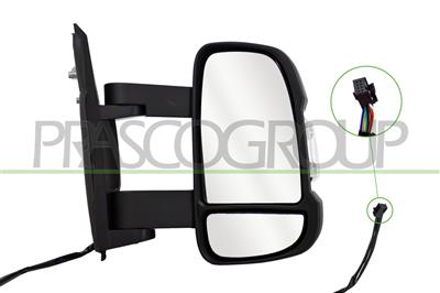 DOOR MIRROR RIGHT-ELECTRIC-BLACK-HEATED-WITH CLEAR LAMP-CONVEX-MEDIUM ARM-8 PINS