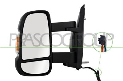 SPIEGEL LINKS-ELEKTRISCH-SCHWARZ-HEIZBAR-MIT ORANGEFARBENEM BLINKER-KONVEX-MIT MITTLEREM ARM-8 PIN