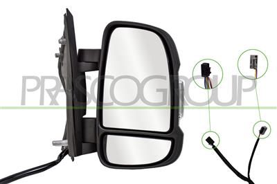 RETROVISORE DESTRO-ELETTRICO-NERO-TERMICO-CHIUDIBILE-CON FANALE-LAMPADINA 5W-BRACCIO CORTO-CONVESSO-10 PINS