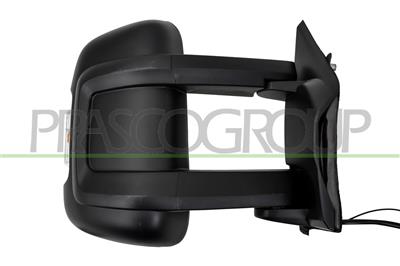 DOOR MIRROR RIGHT-ELECTRIC-BLACK-HEATED-WITH LAMP-WITH RADIO ANTENNA-BULB 16W-LONG ARM-CONVEX-9 PINS