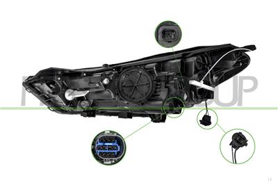 PROIETTORE DESTRO H7+H7+H7-ELETTRICO-CON MOTORE-CON LUCE DIURNA-NERO-LED