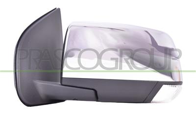 DOOR MIRROR LEFT-ELECTRIC-BLACK-WITH LAMP-CONVEX-CHROME-WITH CHROME COVER