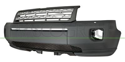 FRONT BUMPER-PRIMED-WITH HEADLAMP WASHER HOLES-WITH CUTTING MAKRS FOR SENSORS-COMPLETE WITH SILVER RADIATOR GRILLE WITH DARK GRAY EDGE AND WITH CENTRE LOWER GRILLE